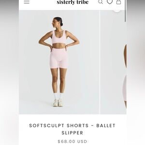 Sisterly Tribe Soft Sculpt Ballet Slipper Pink Biker Shorts L Okeo Pilates Yoga